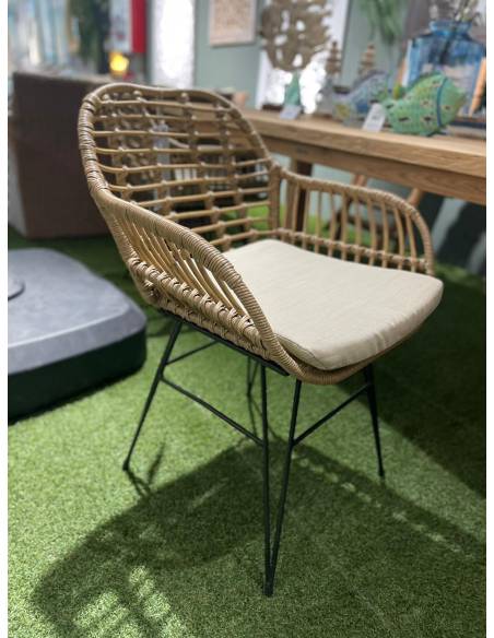 Chaise de jardin en rotin synthétique avec accoudoirs