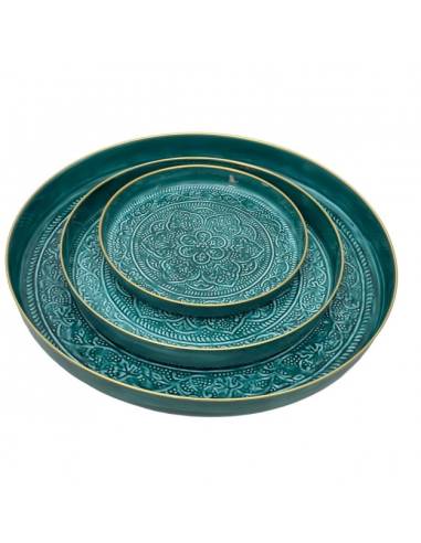 Plateau berbère en métal émaillé emeraude