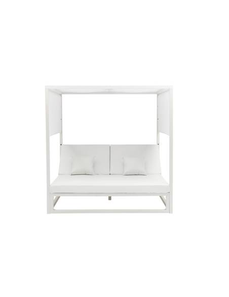 Lit de jardin EDNA en aluminium et tissu nautique blanc