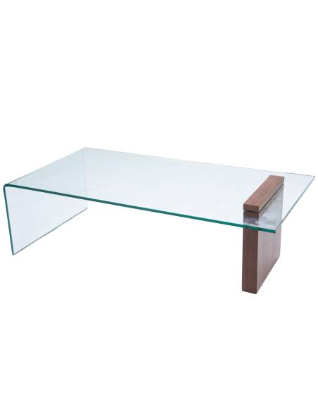 Table basse en verre trempé et bois