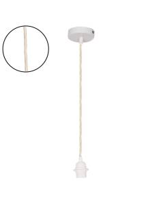 Suspension douille cable tissé blanc beige rosace