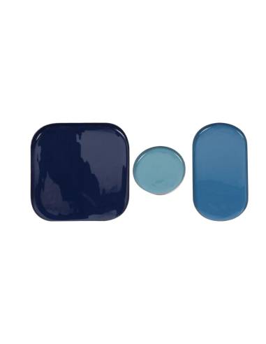 Set de 3 plateaux émaillé bleu
