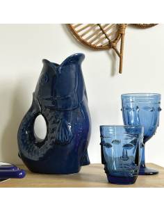 Vase pichet en céramique POISSON bleu