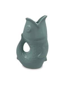 Vase pichet en céramique POISSON bleu givré