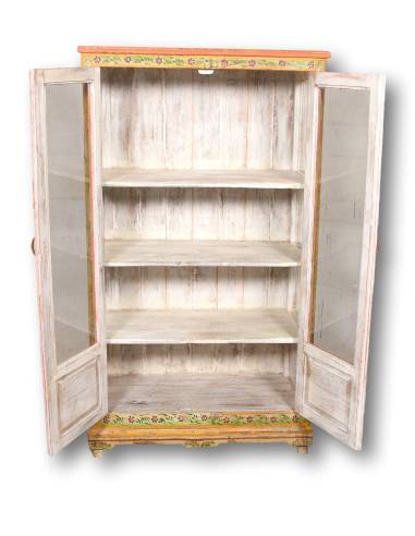 Armoire en bois, style vintage, motif floral et rangements spacieux
