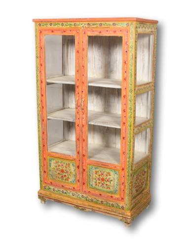 Armoire en bois, style vintage, motif floral et rangements spacieux