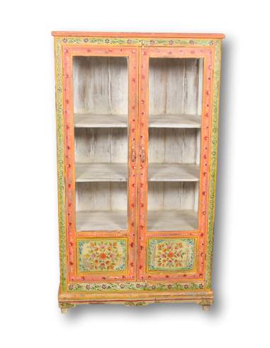 Armoire en bois, style vintage, motif floral et rangements spacieux