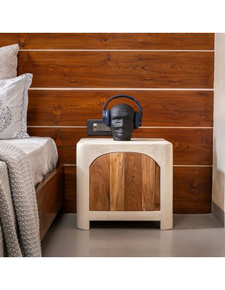 Chevet effet béton et bois d’acacia – La Madeleine Déco