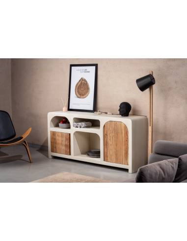 Bahut imitation béton et bois d’acacia SANTORIN