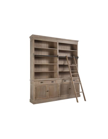 Bibliothèque en bois avec échelle coulissante