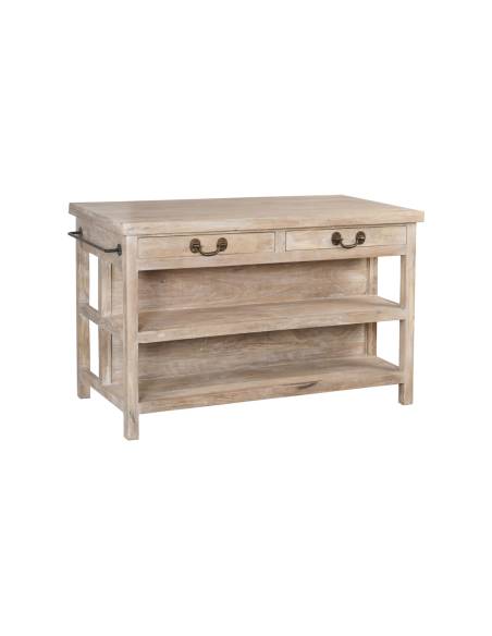 Ilot de cuisine en bois 2 tiroirs | La Madeleine Deco