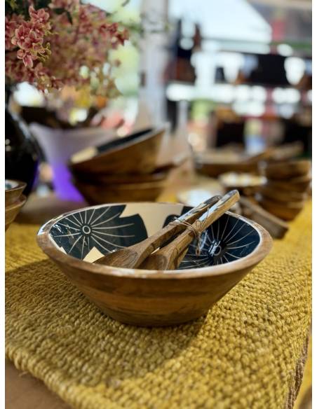 Saladier en manguier Fleurs Bleues | La Madeleine Déco