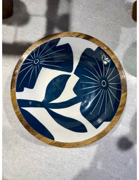 Saladier en manguier Fleurs Bleues | La Madeleine Déco