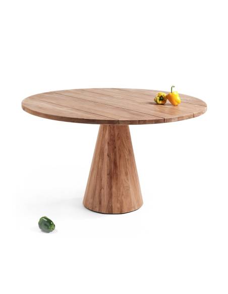 Table ronde en teck pied centrale NAZCA | La Madeleine Déco