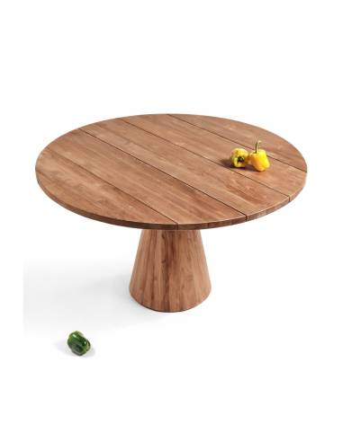 Table ronde en teck pied centrale NAZCA | La Madeleine Déco