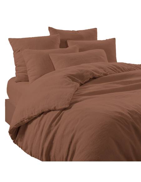 Drap housse en lin et coton LIMY Harmony - Haomy Mocaccino