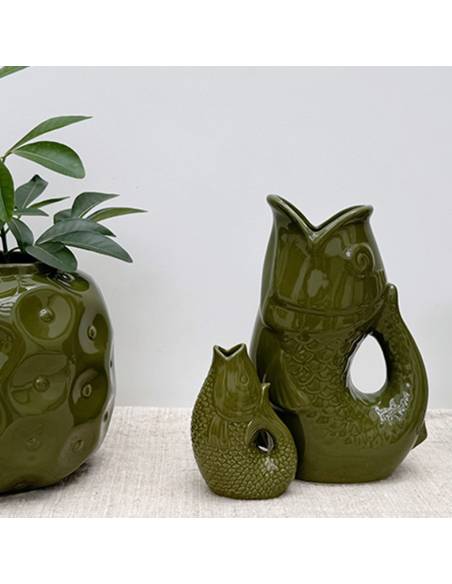Vase pichet en céramique POISSON kaki | La Madeleine Déco
