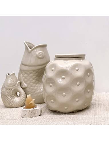 Vase pichet en céramique POISSON sable | La Madeleine Déco