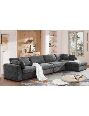 Très grand canapé d'angle gris foncé DAGMARD | La Madeleine Déco