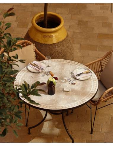Table de jardin mosaïque ZELLIGE beige | La Madeleine Déco