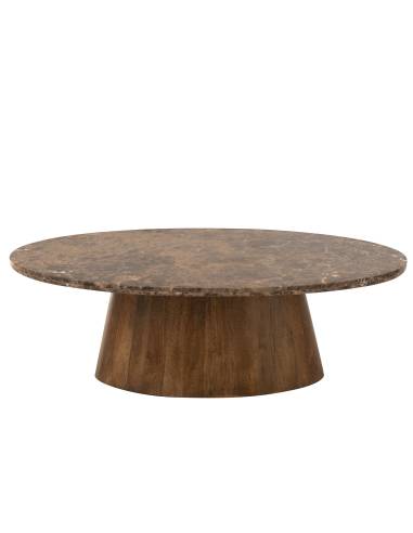 Table basse ovale marbre et bois marron | La Madeleine Déco