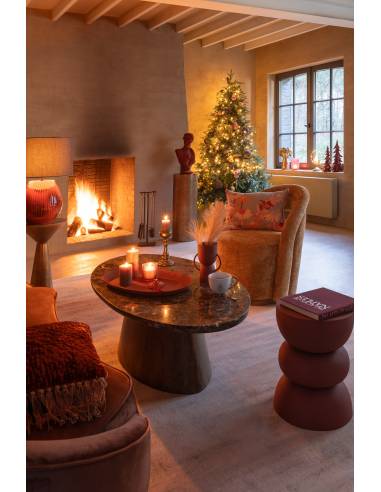 Table basse ovale marbre et bois marron | La Madeleine Déco