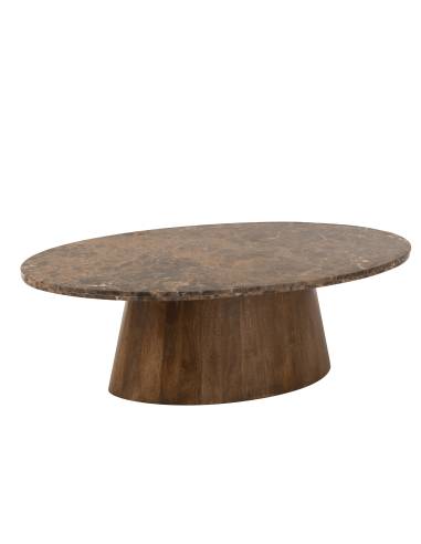 Table basse ovale marbre et bois marron | La Madeleine Déco