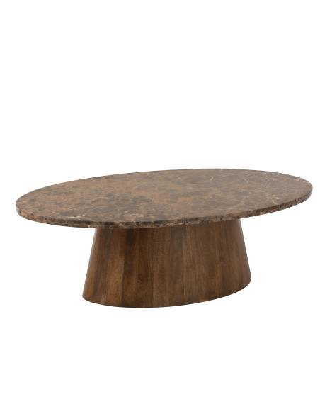 Table basse ovale marbre et bois marron | La Madeleine Déco