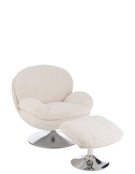 Fauteuil relax et son repose pied crème | La Madeleine Déco