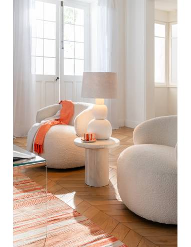 Fauteuil pivotant rond bouclette écrue | La Madeleine Déco