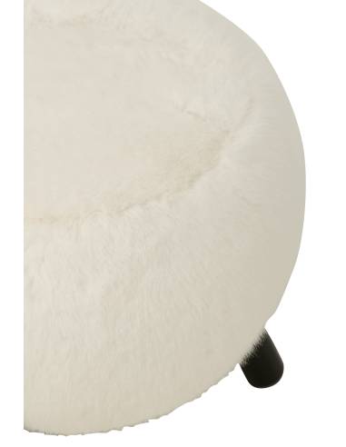 Petit tabouret fausse fourrure pieds bois | La Madeleine Déco