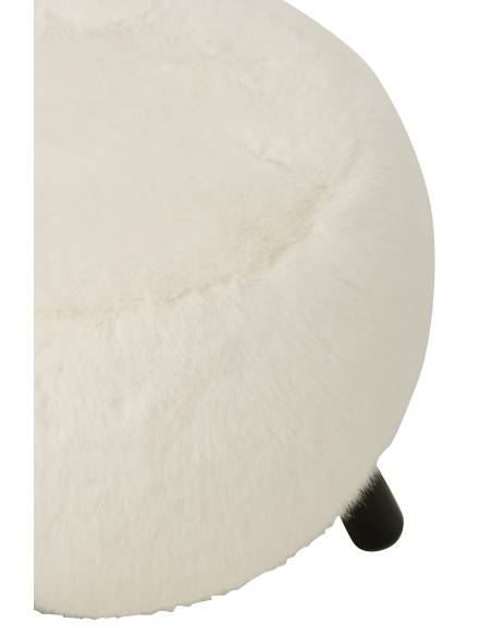 Petit tabouret fausse fourrure pieds bois | La Madeleine Déco