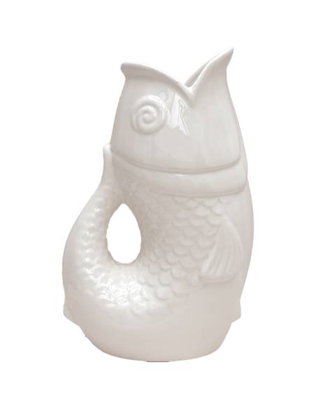 Vase pichet en céramique POISSON blanc cassé | La Madeleine Déco