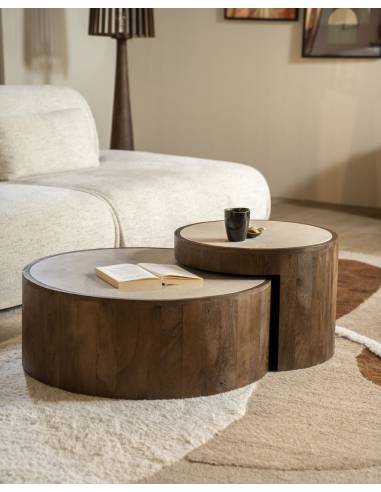 Duo de tables basses en bois et marbre HAZEL | La Madeleine Déco