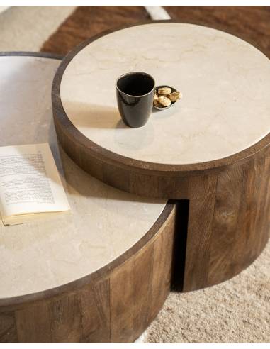 Duo de tables basses en bois et marbre HAZEL | La Madeleine Déco