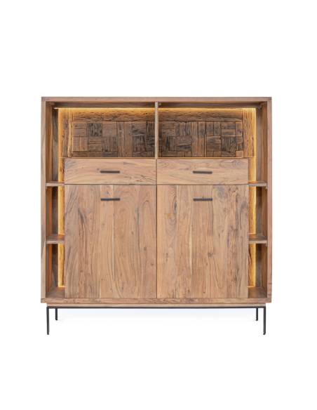 Buffet haut en acacia MANGAL 2 portes 2 tiroirs | Madeleine Déco