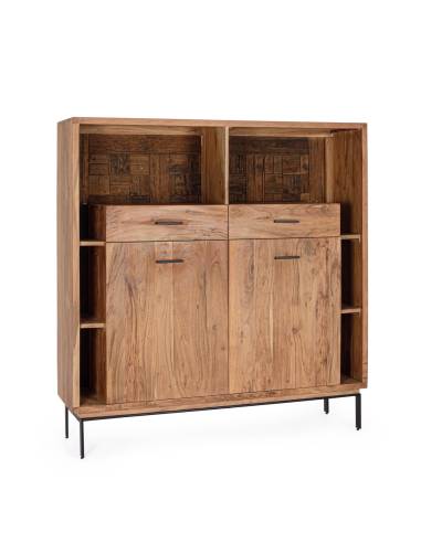 Buffet haut en acacia MANGAL 2 portes 2 tiroirs | Madeleine Déco