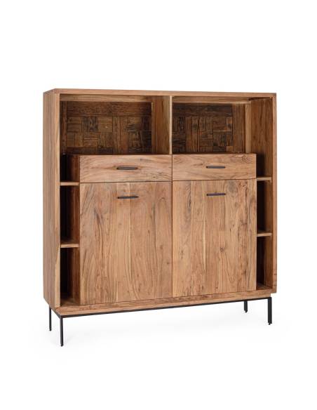 Buffet haut en acacia MANGAL 2 portes 2 tiroirs | Madeleine Déco