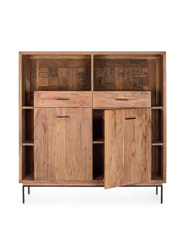 Buffet haut en acacia MANGAL 2 portes 2 tiroirs | Madeleine Déco