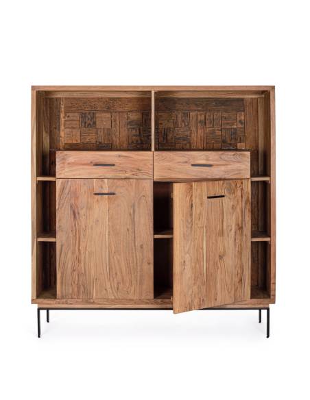 Buffet haut en acacia MANGAL 2 portes 2 tiroirs | Madeleine Déco