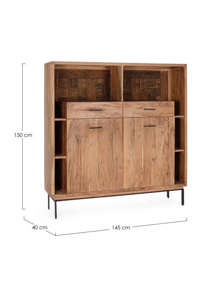 Buffet haut en acacia MANGAL 2 portes 2 tiroirs | Madeleine Déco