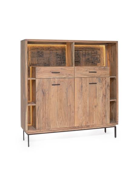 Buffet haut en acacia MANGAL 2 portes 2 tiroirs | Madeleine Déco