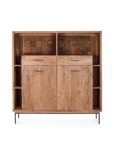 Buffet haut en acacia MANGAL 2 portes 2 tiroirs | Madeleine Déco