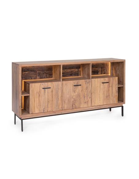 Buffet en acacia et LED MANGAL 3 portes | Madeleine Déco