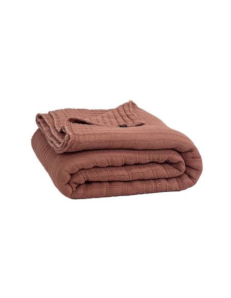 Plaid en coton point kantha TIVOLI Harmony - Haomy Mocaccino