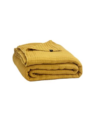 Plaid en coton point kantha TIVOLI Harmony - Haomy Ocre