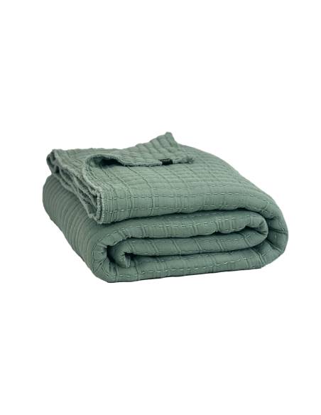 Plaid en coton point kantha TIVOLI Harmony - Haomy Sauge