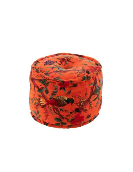 Pouf orange motif oiseaux