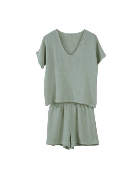 Ensemble short t-shirt en lin coton  SYMI Harmony - Haomy | La Madeleine Déco