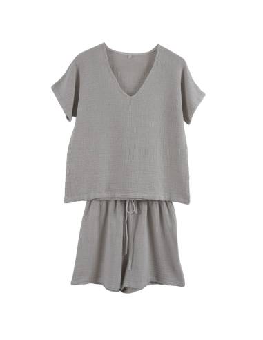Ensemble short t-shirt en lin coton  SYMI Harmony - Haomy | La Madeleine Déco